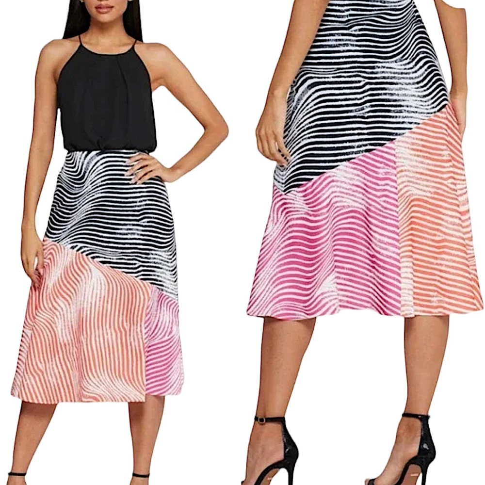 TED BAKER: Canddra Colorblock Animal Print Midi Skirt -Size 3 / 8 US